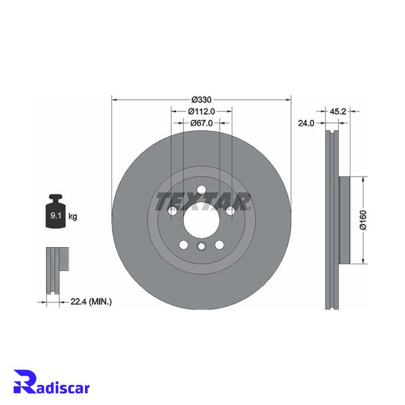 دیسک ترمز جلو بی ام و X1(F48) برند Textar کد 92274403 بسته 2 عددی