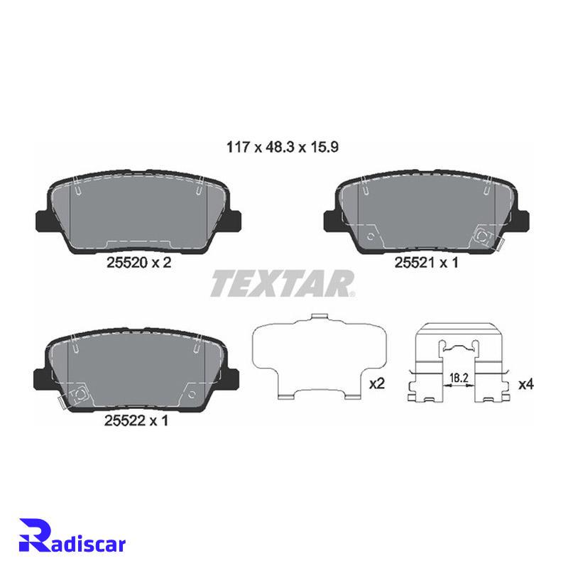 لنت ترمز عقب کیا سورنتو، موهاوی، هیوندای جنسیس، جنسیس کوپه، سانتافه ix45 برند Textar کد 2552001
